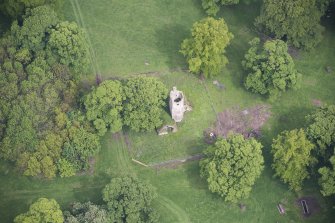 Oblique aerial view of Staneyhill Tower, looking N.