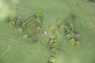 Oblique aerial view of Staneyhill Tower, looking NW.
