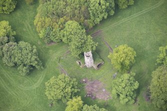 Oblique aerial view of Staneyhill Tower, looking WNW.