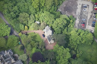 Oblique aerial view of Cramond Tower, looking WNW.