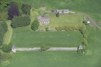 Oblique aerial view of the site of Hatton House, looking NNW.