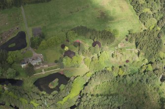 Oblique aerial view of Linnhous Country House, looking NW.