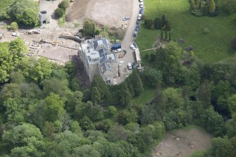 Oblique aerial view of Crossbasket Country House, looking E.