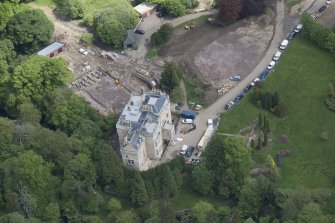 Oblique aerial view of Crossbasket Country House, looking ENE.