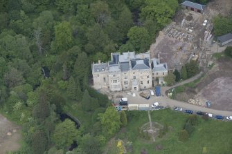 Oblique aerial view of Crossbasket Country House, looking N.