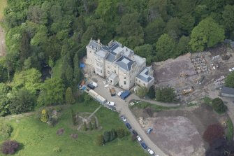 Oblique aerial view of Crossbasket Country House, looking NW.