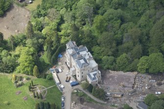 Oblique aerial view of Crossbasket Country House, looking W.