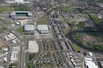 Oblique aerial view of Celtic Park and Emirates Arena, looking NE.