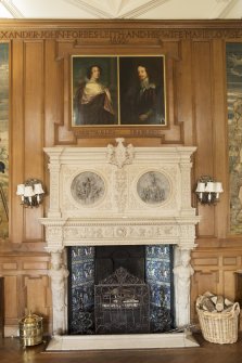 Gallery. View of fireplace.