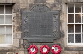Detail of war memorial on front elevation of City Museum, Canongate Tolbooth, 163 Canongate, Edinburgh.