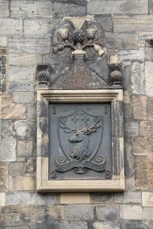 Detail of plaque on front elevation of City Museum, Canongate Tolbooth, 163 Canongate, Edinburgh.