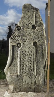 View of slab with carved cross (flash including scale0