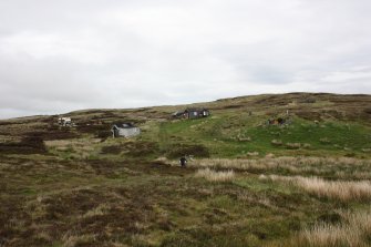 View of roofed and unroofed huts at Airigh A'Bhealaich, looking N.