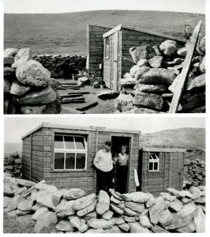  Frank, Alasdair & Bobby Darling, newly erected huts inside fank, Fianuis, 1938.