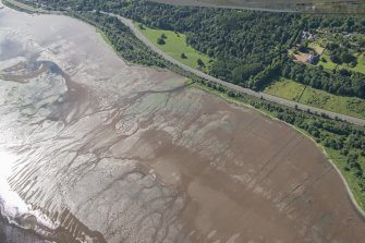 Oblique aerial view of the timber ponds at Finlaystone Point, looking SE.