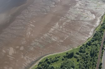 Oblique aerial view of the timber ponds at Finlaystone Point, looking ENE.