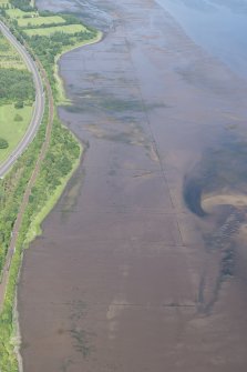 Oblique aerial view of the timber ponds at Finlaystone Point, looking WNW.