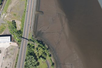 Oblique aerial view of the timber ponds and the traps for Peeler crabs at Kelburn Park, looking W.