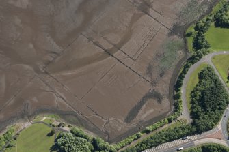 Oblique aerial view of the timber ponds at Kelburn Park, looking ENE.