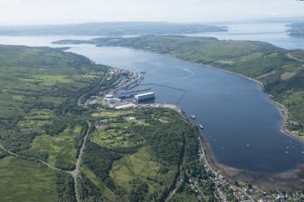 General oblique aerial view of the Clyde Submarine Base, Faslane, looking SW.