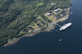 Oblique aerial view of the Finnart Oil Terminal, looking SSE.