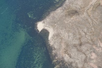 Oblique aerial view of Brigurd Point Harbour at Hunterston Sands, looking NNW.