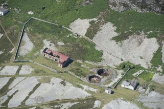 Oblique aerial view of Foreland Point Lighthouse keeper's cottage, looking SW.