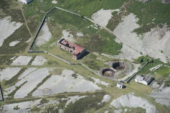 Oblique aerial view of Foreland Point Lighthouse keeper's cottage, looking SSW.