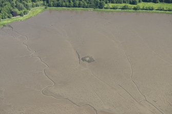 Oblique aerial view of the crannog at Redcastle, looking NE.
