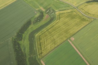 Oblique aerial view of the cropmarks of the fort, looking WNW.