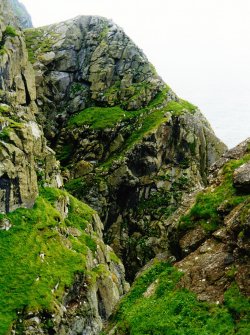 St Kilda, Cambir, site of blocking and support wall on SW cliffs, 1998.