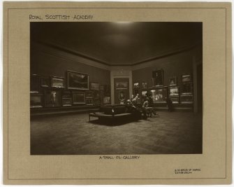 Interior view of the Royal Scottish Academy, Edinburgh, showing a small oil gallery after reconstruction in 1911.

