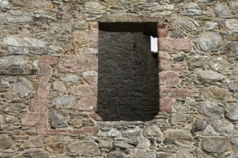 Invermark Castle. Detail of large window opening on west face at 1st floor level
