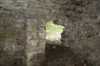 Invermark Castle. Basement, view of entrance to stair