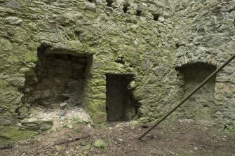 Invermark Castle. 1st floor, view of openings at north east corner