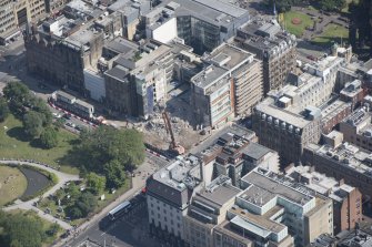 Oblique aerial view of  8 St Andrew Square and 21 South St David Street, looking E.