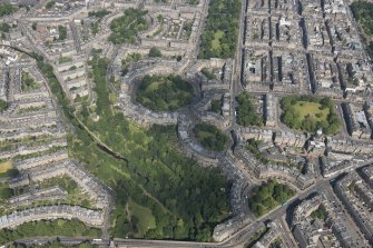 Oblique aerial view of Royal Circus, Moray Place and Ainslie Place, looking ENE.