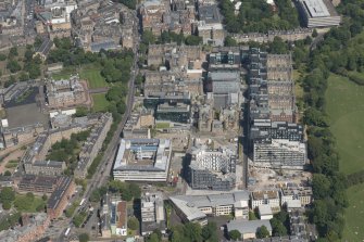 Oblique aerial view of the Quartermile Development, looking E.