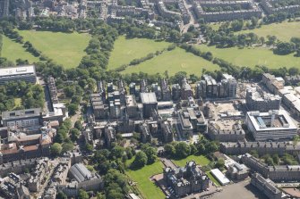 Oblique aerial view of the Quartermile Development, looking S.