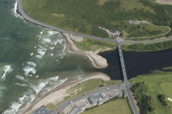 Oblique aerial view of Banff Bridge, looking E.