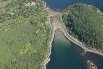 Oblique aerial view of the fish trap and the jetty, looking NNW.