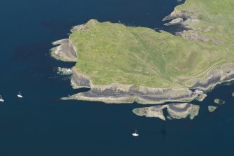 Oblique aerial view of Meall nan Gamhna, Staffa, looking NW.