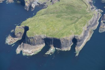 Oblique aerial view of Meall nan Gamhna, Staffa, looking NNE.