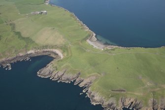 Oblique aerial view of the Mull of Galloway centred on the East and West Tarbet, looking N.