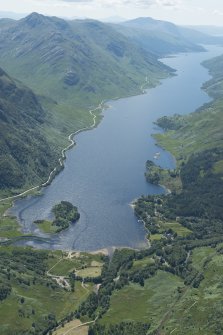 General oblique aerial view of Glenfinnan, Loch Shiel, looking SW.