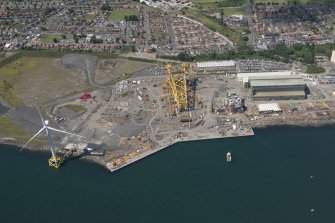 Oblique aerial view of the construction site at the Fife Energy Park, looking NW.