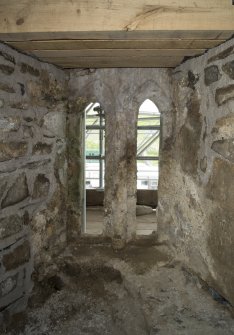 2nd floor, mural chamber, interior detail of double lancet window at east end