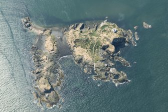 Oblique aerial view of Fidra Island, looking W.