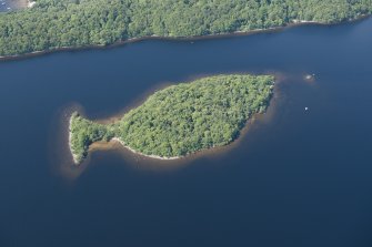 Oblique aerial view of Clairnish and The Kitchen crannog, looking NW.