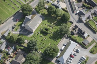 Oblique aerial view of Chapel of Garioch Parish Church, St Mary's Chapel and Old Parish Church, looking ENE.